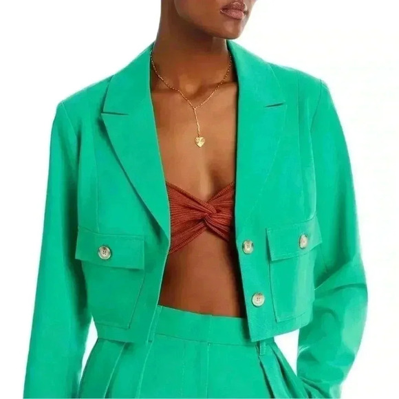 AQUA Women’s Cropped Linen Blend Blazer Flap  Pockets Button Front - NWT - Picture 1 of 10